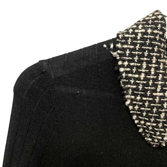 Tory Burch Merino Wool Black Knit Tweed Collar Polo Top Womens Large AS IS - Picture 5 of 10